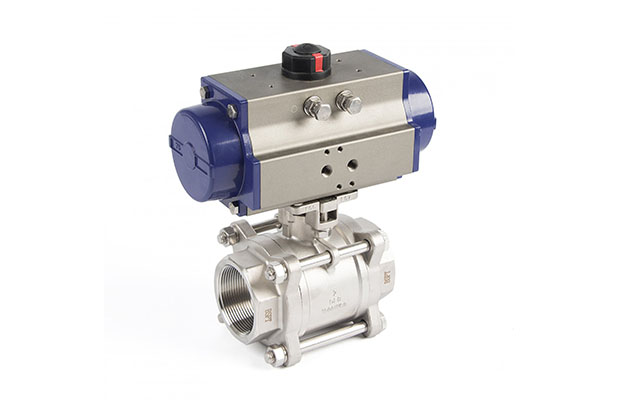 Pneumatic internal thread three piece ball valve